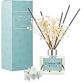 L'odeur Vill Reed Diffuser Set, 6.7 oz(200ml) White Jasmine Scented Diffuser with 6 Oil Diffuser Sticks, Home Fragrance Essential Oil Reed Diffuser for Home Large Rooms Bathroom Shelf Decor