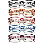 kunchu Reading Glasses for Women Men - 5 Pack Blue Light Blocking Spring Hinge Computer Readers Anti Glare UV Eyeglasses