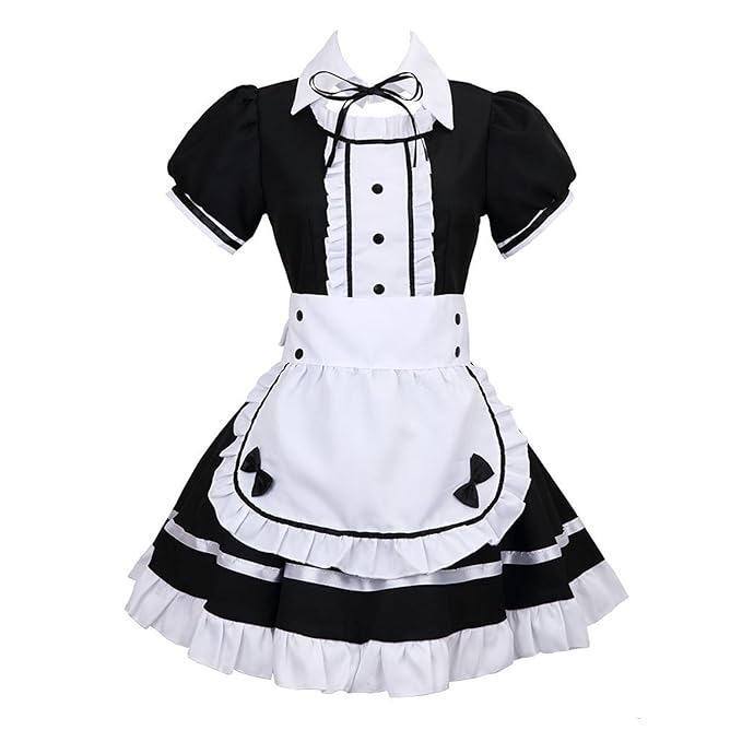 tzm2016 Anime Cosplay Kostüm French Maid Outfit Halloween, 4 PCS als Set inkl. Kleid; mit Kopfbedeckungen; Schürze; Fake Hals