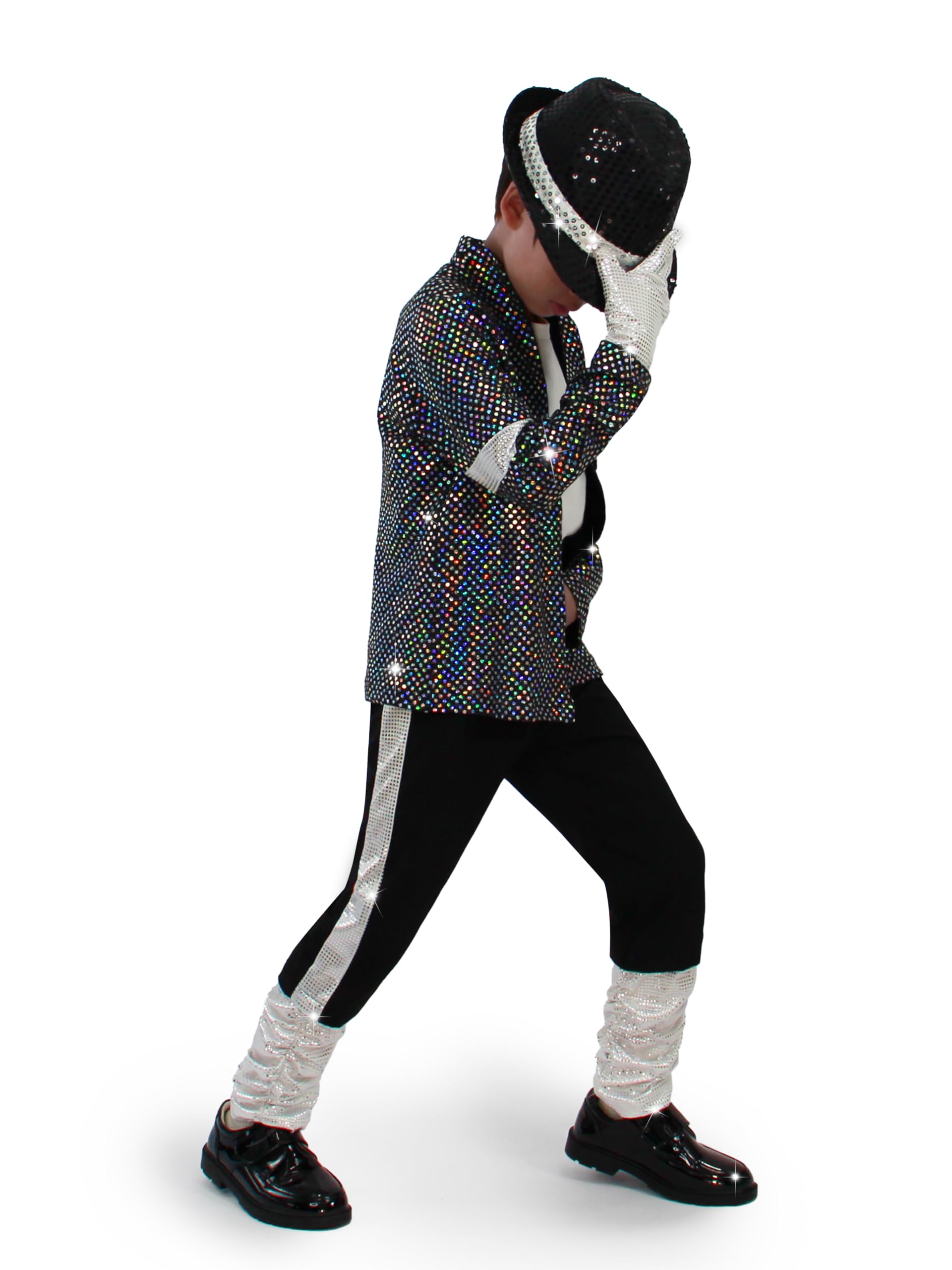 Photo 1 of Nodkim Disco Costume Kids 80s Sequin Pop King Dance Star Halloween Party Cosplay Outfit for Boys-XL