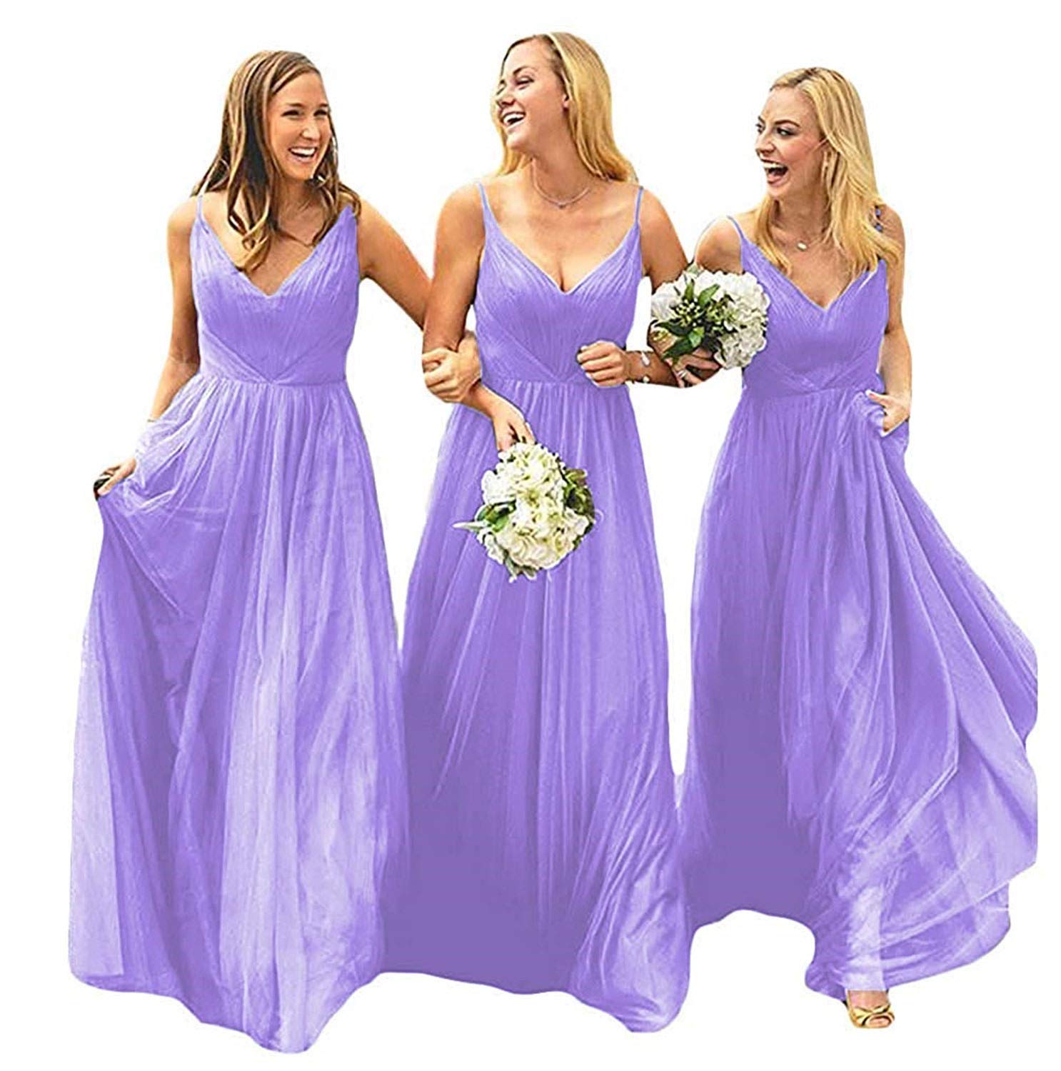 Faironline-Spaghetti-V-Neck-Tulle-Wedding-Bridesmaid-Dresses-Long-Evening-Party-Dress-Size-18-Lavender