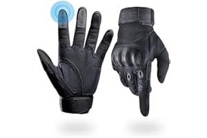 Liovoras Tactical Gloves for Men, Shooting Gloves Hard Shell Knuckle Protection Leather Palm Motorcycle Gloves for Riding Shooting Airsoft Paintball Climbing Training, Black