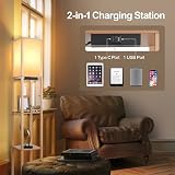 OUTON Floor Lamp with Shelves LED USB C Port 3 Color Temp Wood Shade view 4