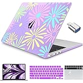 Teryeefi Hard Shell for MacBook Air 13 inch M4 M3 M2 Fit Model A3240/A3113/A2681, Clear Purple Protective Case with Keyboard Cover Trackpad Film for 2022-2025 MacBook Air 13.6, Cute Flowers 133