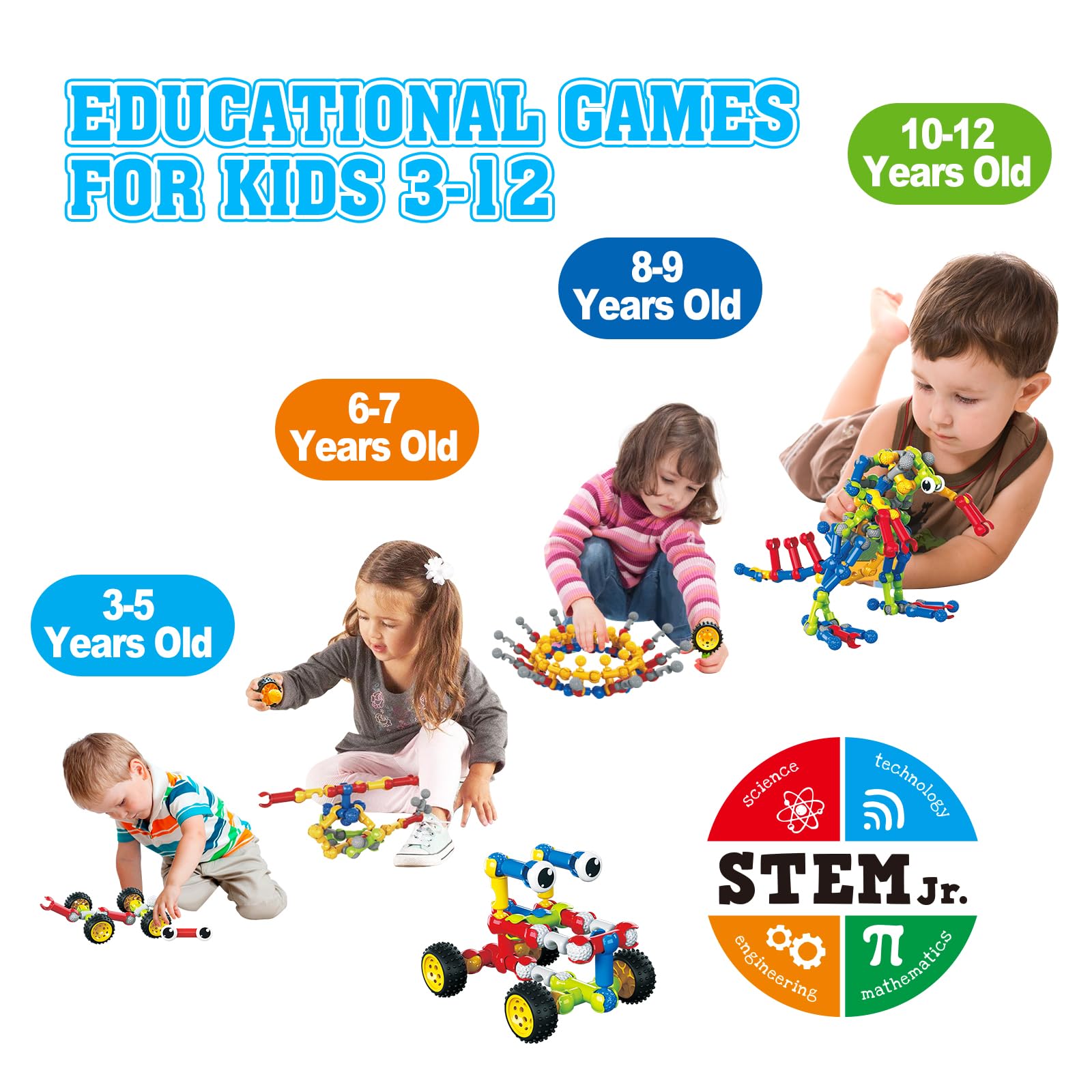 Building Toys,109 Piece STEM Toys for Kids Ages 3 4 5 6 7 8 9 10 11 12 Years Old Boys and Girls Christmas Birthday Gifts Children Building Blocks Creative and Educational Kids Toys Projects