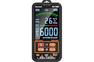 Aicevoos AS-118D Smart Digital Multimeter Auto-Ranging Voltmeter Electrical Tester Measures Voltage Current Capacitance Resistance Continuity Duty-Cycle Temperature Frequency(Black)