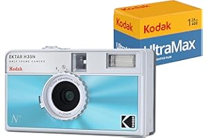 KODAK EKTAR H35N Half Frame Film Camera Bundle with Kodak Ultramax 400/24EXP 35mm Roll Film (Glazed Blue, Bundle)