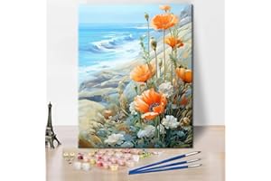 TUMOVO Paint by Numbers for Adults Beginner Flowers Paint Number Kits Poppies and Daisies Adult Paint by Number Sea View Adult Paint by Number Kits DIY Oil Painting Kits Gift for Kids, 16 x20 Inch