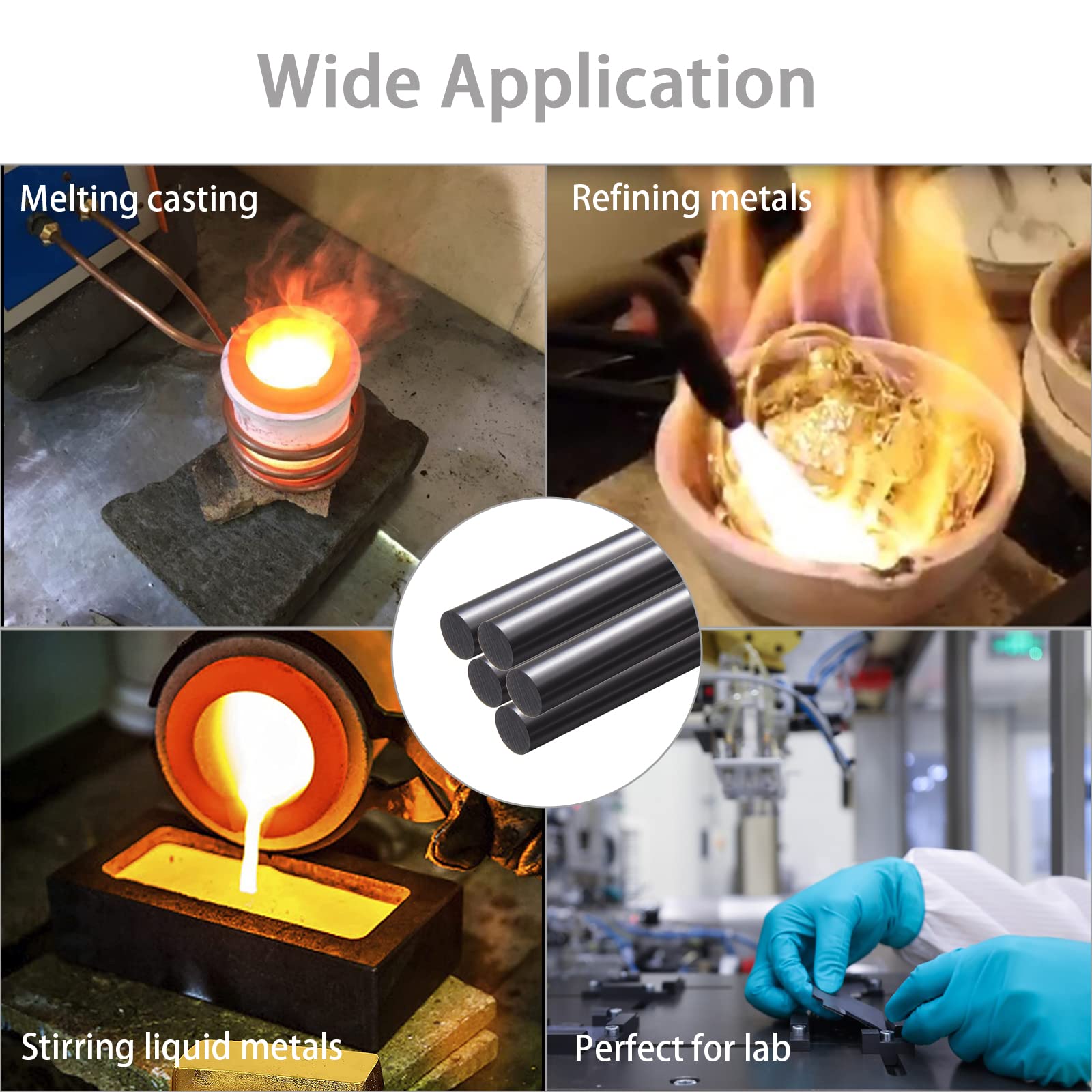 Graphite Stir Rod, 5Pack Graphite Crucible Stir Stick Long Carbon Stirring Rod for Molten Metal and Melting Casting Gold Silver Copper, 12