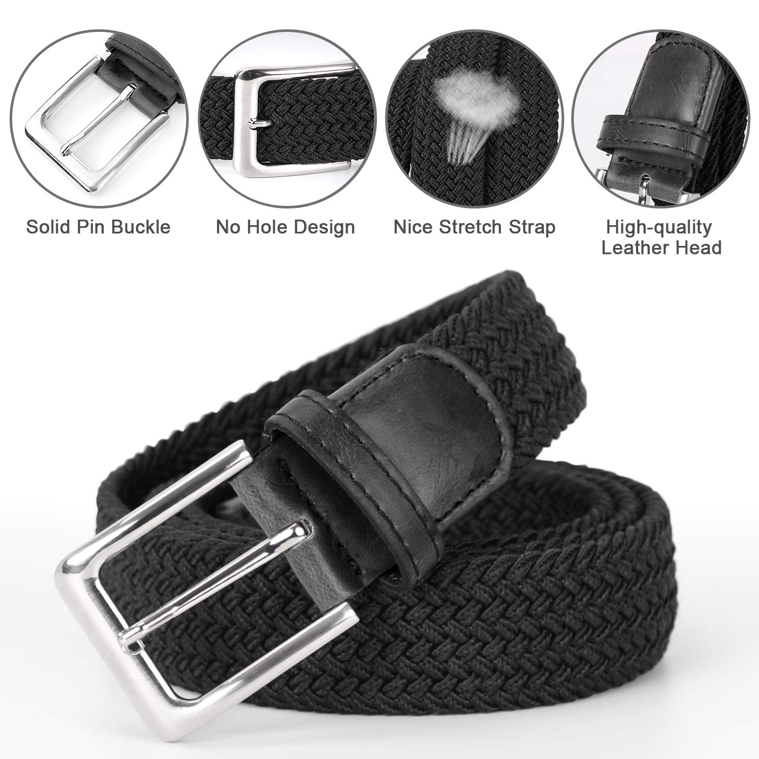 Braided Canvas Woven Elastic Stretch Belts with Pin Buckle for Men/Women/Junior 1.18 Wide By JASGOOD