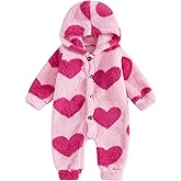 XRTBMN Newborn Boy Girl Valentine Outfit Long Sleeve Button Up Hooded Romper Infant Baby Spring Clothes Fleece Heart Jumpsuit