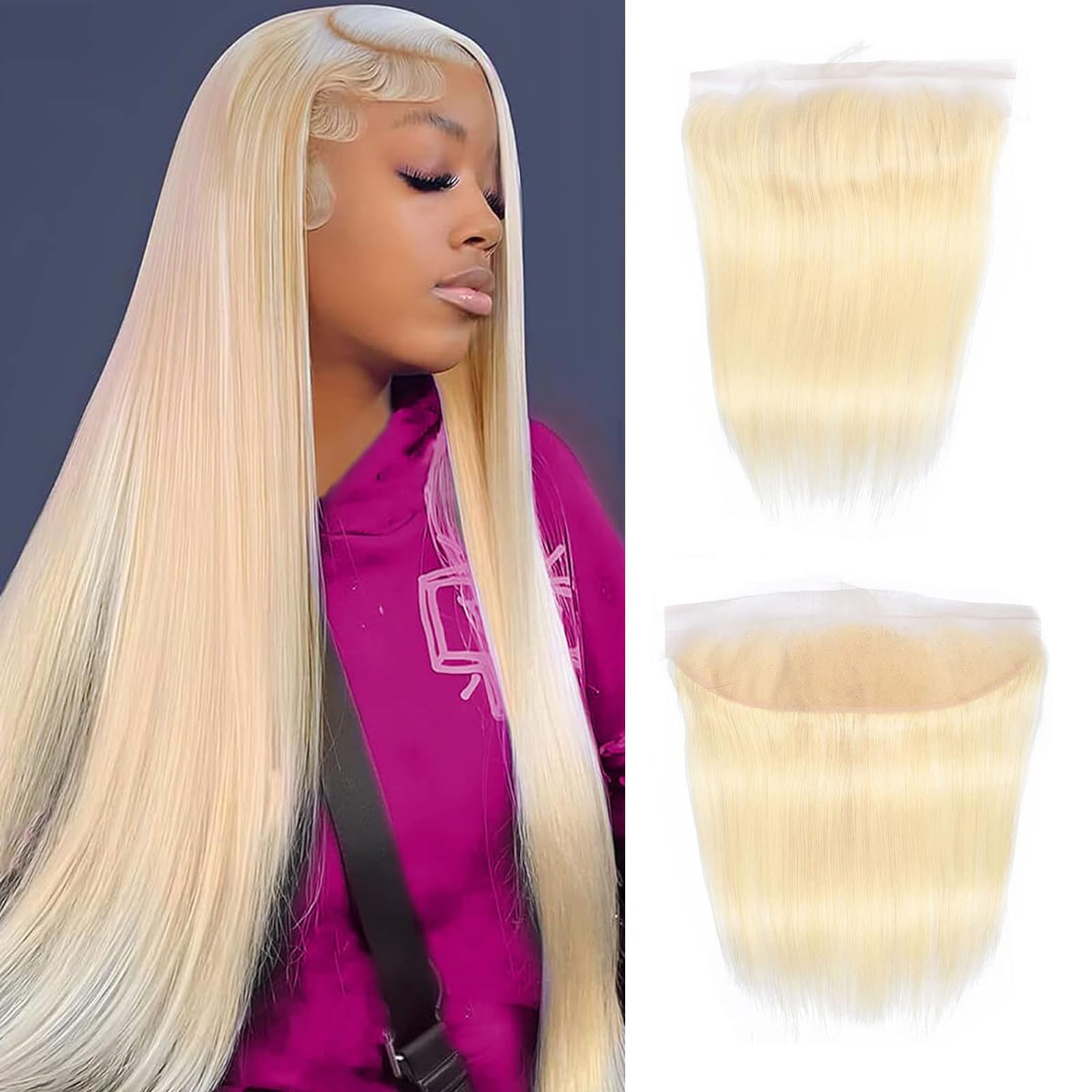 13x4 Swiss Lace Frontal #613 Human Hair 12A Free Part Ear to Ear with Baby Hair Russian Blonde Virgin Remy HumanHair 150% Density 14 Inch