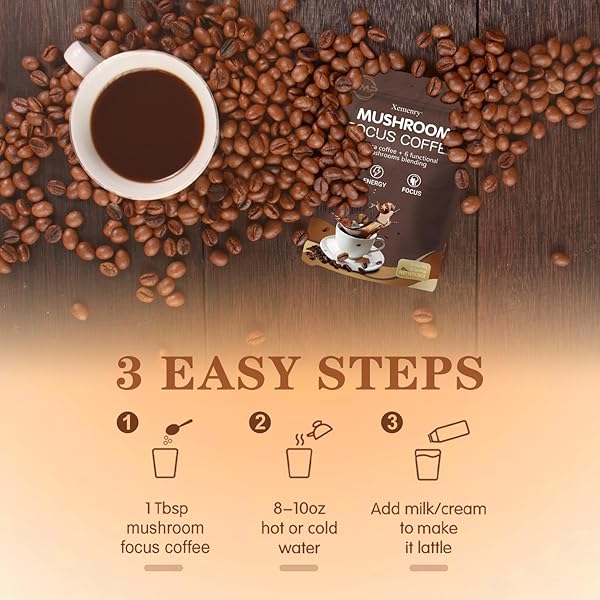 MUSHROOM COFFEE ORGANIC,ENHANCED FOCUS, IMPROVED ENERGY,BOOSTED IMMUNITY, 6 ADAPTOGENIC MUSHROOMS: LION’S MANECORDYCEPS, REISHI, KING TRUMPET, SHIITAKE, CORDYCEPS & TURKEY TAIL, 30 SERVINGS
