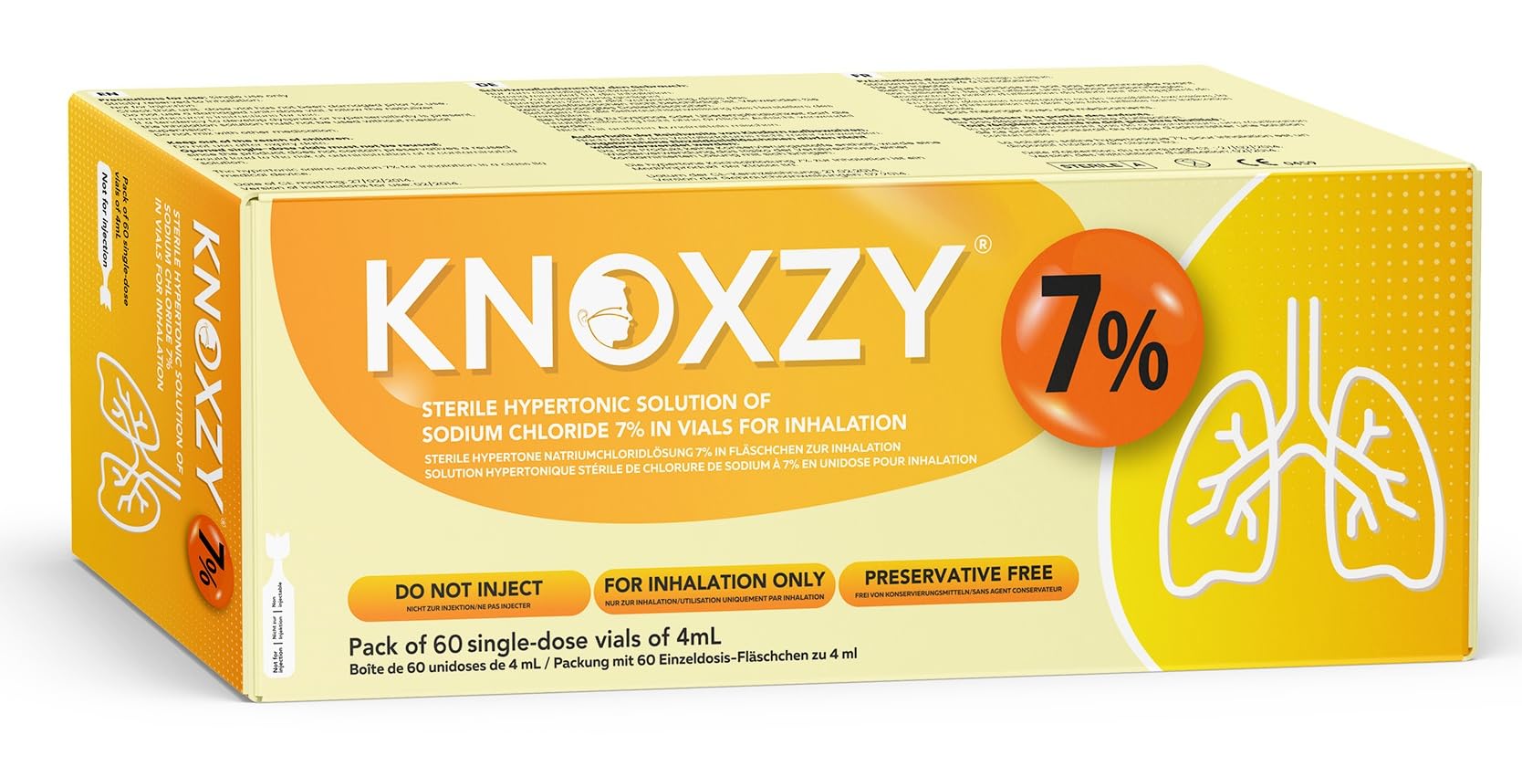 KNOXZY Sterile Hypertonic Saline Solution 7% - Vials for Inhalation - 60 x 4ml Single - Dose Vials