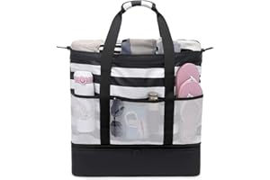 JIANYA Beach Bag Women Waterproof Sandproof Beach Tote Bags with Cooler Top Zipper Large Totes for Pool Travel Daily