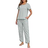 Namatime Womens Pajama Sets Cotton 2 Piece Lounge Set Stripe Short Sleeve Pj Set Comfy Loungewear Sleepwear with Pockets