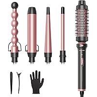 Wavytalk 5 in 1 Curling Wand Set, Curling Iron Set with Thermal Brush and 4 Interchangeable Ceramic Curling Wand(0.5”-1.25”),