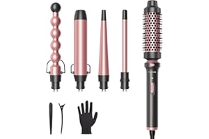 Wavytalk 5 in 1 Curling Wand Set, Curling Iron Set with Thermal Brush and 4 Interchangeable Anti-Frizz Ceramic Barrels (0.5”-