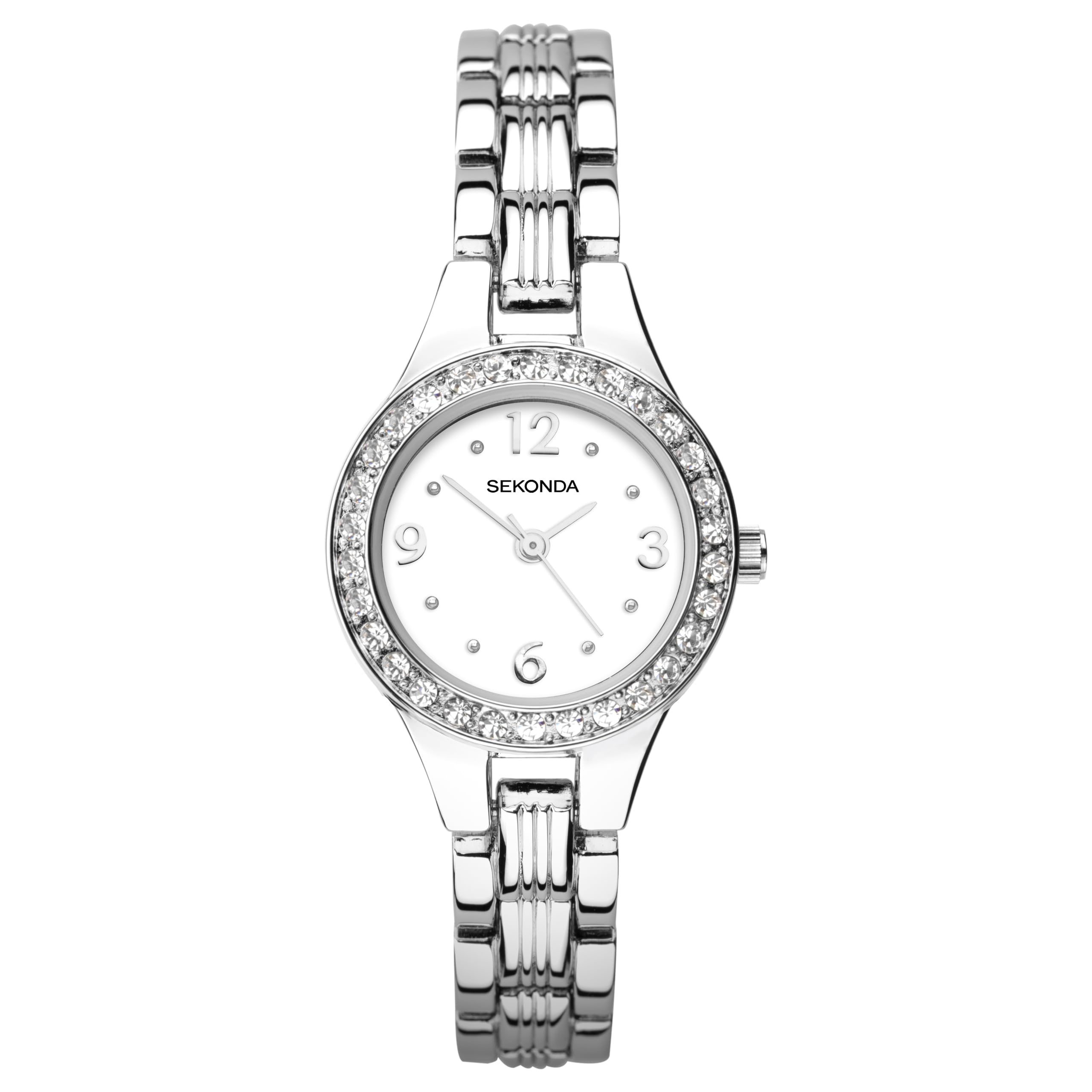 Sekonda Grace Womens 25mm Chrome Coloured Stone Set Case Three Hand with Chrome Bracelet and White Dial