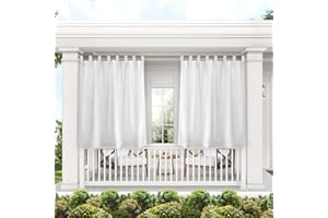 Exclusive Home Cabana Solid Indoor/Outdoor Light Filtering Hook-and-Loop Tab Top Curtain Panel Pair, 54"x63", White