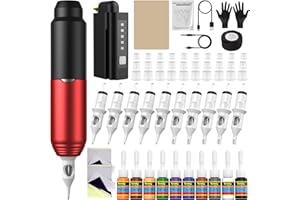 NAZZOR Tattoo Kits Tattoo Machine Tattoo Set with 1500mAh Power Supply and LCD Display Red