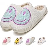 LINWIND Fuzzy Slippers for Women Men, Cute Retro Fluffy Happy Face House Slippers, Plush Memory Foam Slippers for Women Indoor and Outdoor Cozy Trendy Slip-On Shoes