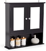 VonHaus Bathroom Mirror Cabinet Black 2 Door 3 Shelves Open Shelf H58 W56 D13 view 1