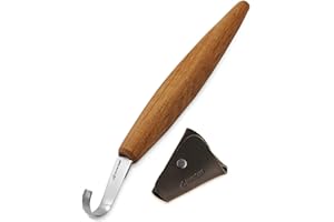 BeaverCraft Wood Carving Hook Knife 2" with Leather Sheath - Spoon Carving Tools Curved Knife for Spoons Bowls Cups - Double 