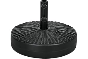 Outsunny 64lbs Plastic Patio Umbrella Base Stand, Heavy Duty Fillable Umbrella Holder with Steel Pole, Round Parasol Stand fo