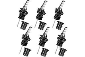 POURA 3-in-1 Liquor Pour spout with Built-in Fruit Fly Protection - Dishwasher Safe Hygienic Alcohol Speed Spouts - Also for Olive Oil, Juice, Syrup. Black 6 Pack with 6 Adapters for Large Neck Bottles