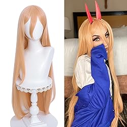 Probeauty Orange Power Cosplay Wig with Horns, Long