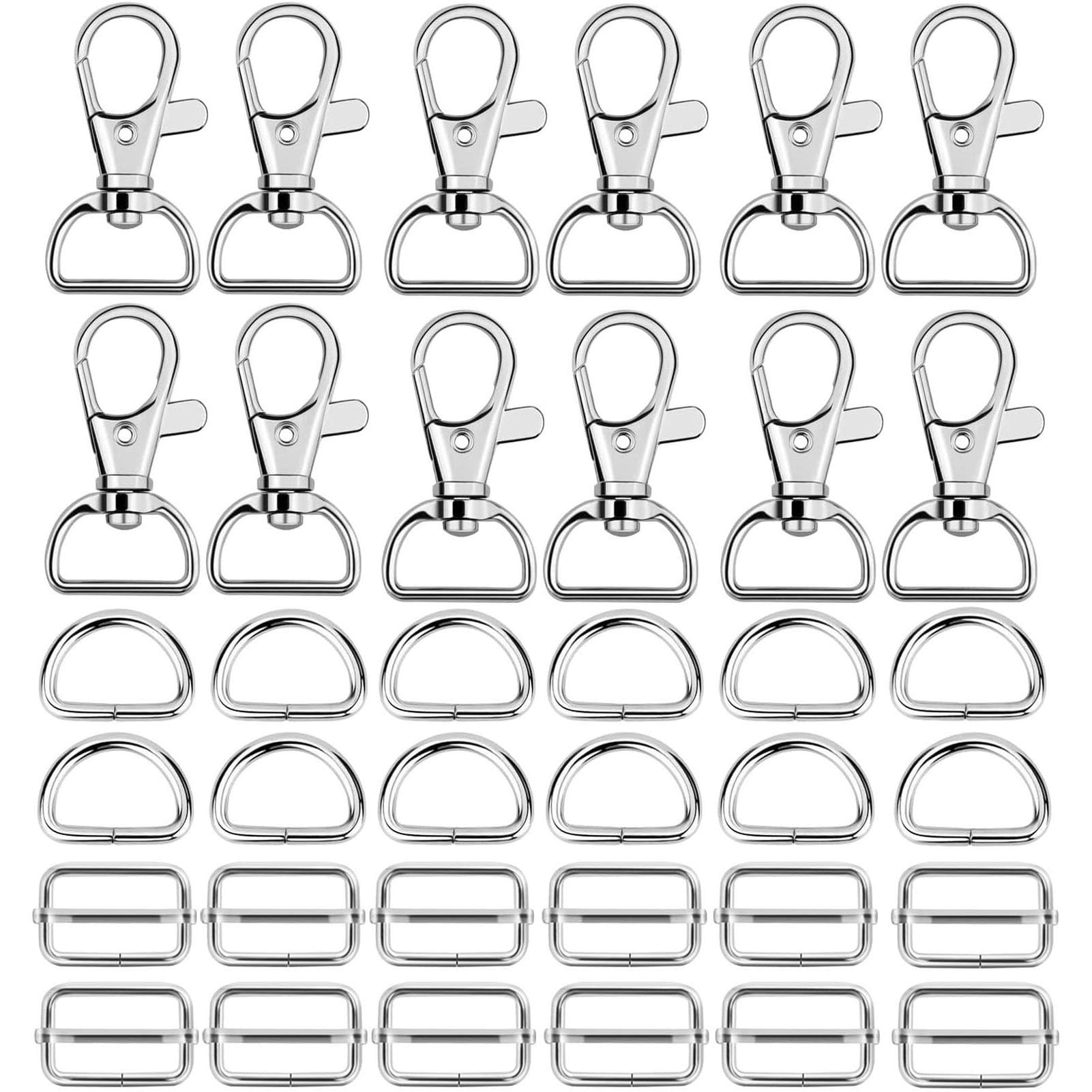 Hysagtek 60 Pcs Bag Making Supplies, Swivel Keychain Hook, D Rings for Bags, Sliding Buckle for Handbag Making Hardware Accessories, 25mm Bag Hardware for Bag Making