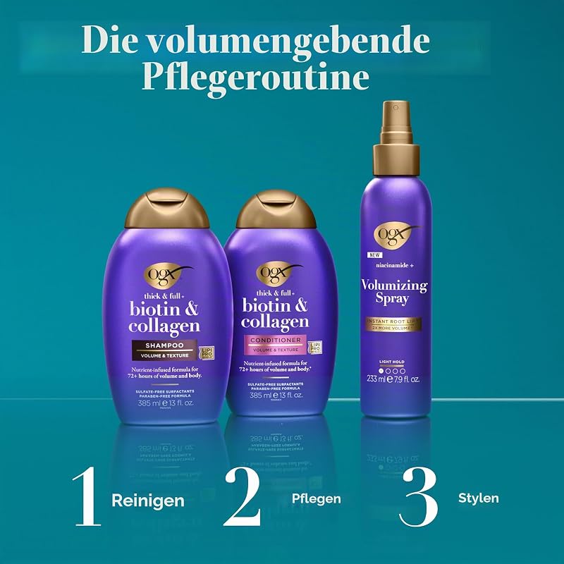 Biotin & Collagen Shampoo (385 ml), kräftigendes Haarshampoo für feines & dünnes Haar, mit Vitamin B7 Biotin & Kollagen, ohne Sulfate