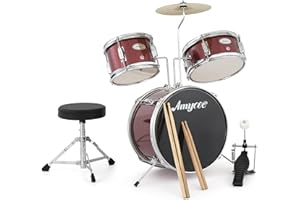 3 Piece Drum Set – Beginner Junior Drum Kit with Tom-Tom, Snare & Bass Drum, Cymbal, Pedal, Drumsticks and Throne Stool, Dura