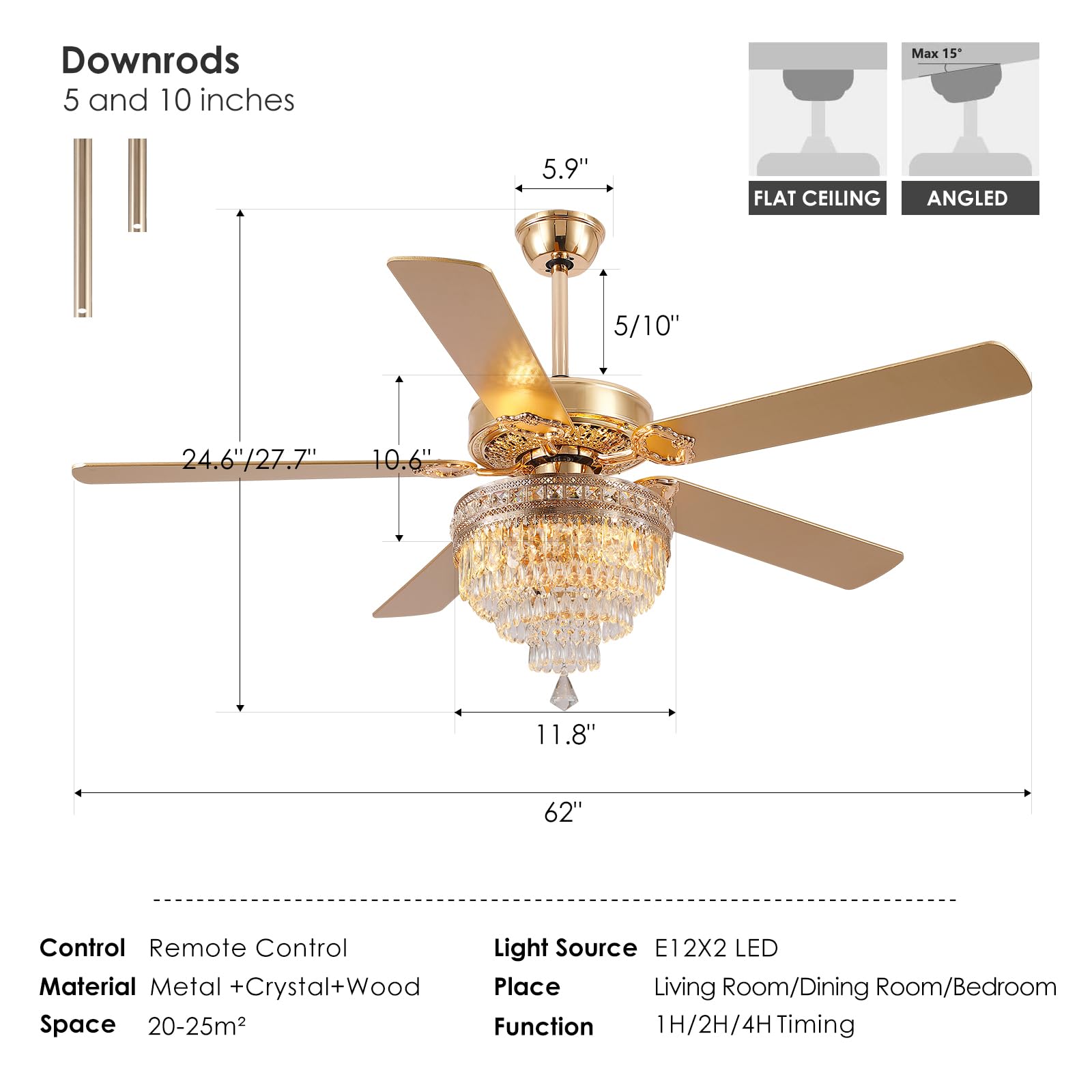 Asyko Crystal Ceiling Fan Fandelier with Lights - 62