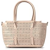 QTKJ Tote Bag, Openwork Design Leather Handbag, Large Capacity Crossbody Bag(Khaki)