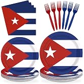 Greencian 96 Pcs Cuba Flag Party Patriotic Theme Decorations, Serves 24 | Cuban Flag Plates and Napkins Cuba Tableware Set for School Football Events Patriotic Festival Birthday Party Supplies