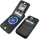 KIHUWEY for iPhone 12 Pro Max Case Wallet Compatible with MagSafe Wireless Charging, Credit Card Holder, RFID Flip Leather Magnetic Clasp Kickstand Heavy Duty Protective Cover 6.7 Inch (Black)