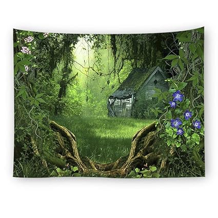 Amazon Com Tapestry Wall Hanging Vintage House In Green Forest