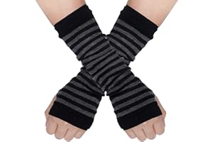 Lystaii Arm covers Warmer Winter Novetly Fingerless Gloves Knit Mitten Gloves Y2K Gloves Arm Sleeve for girl (Grey and Black)