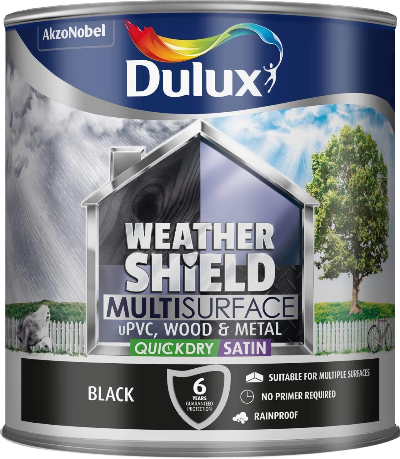 Dulux Weather Shield Multi-Surface Quick Dry Satin Paint, 2.5 L - Black, 2.5 l (Pack of 1)