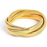 ORIGENCE Gold Bangle Bracelet for Women Chunky Stretch Snake Chain Bracelet 18K Gold Plated Stainless Steel Bracelet for Women Gold Wrap Bracelet Flexible Wide Wristband Bangle Non Tarnish