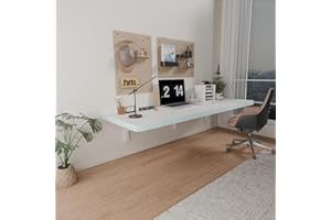 IAE Wall Mounted Folding Table with Pine Wood,48" x 16" Floating Wall Desk,Laundry Folding Table with Shelf Brackets,Fold Down Desk Shelf,Folding Workbench for Home,Dining,Laundry Room,Kitchen,White