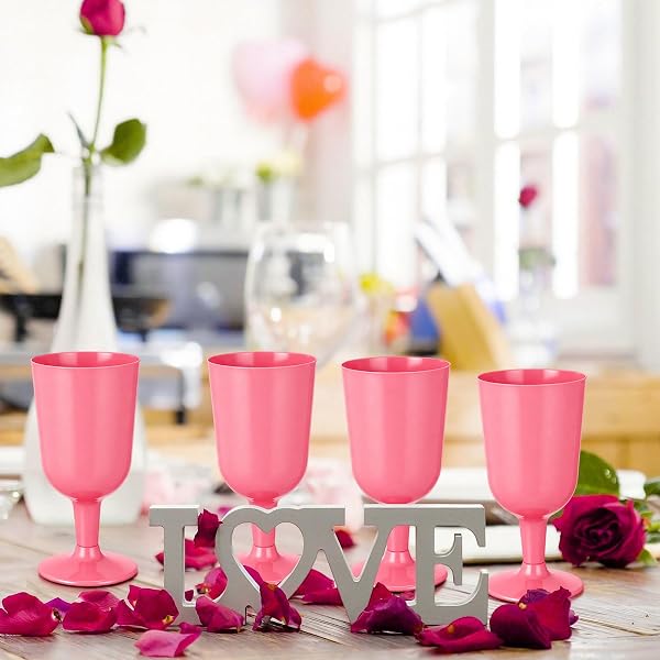 JINGMORE 96 PCS PLASTIC GOBLETS WITH STEM 7 OZ PLASTIC WINE GLASSES FOR PARTY DISPOSABLE WINE CUP CHAMPAGNE FLUTES DRINKING GLASS FOR WEDDING TOASTING BIRTHDAY PARTY SUPPLY
