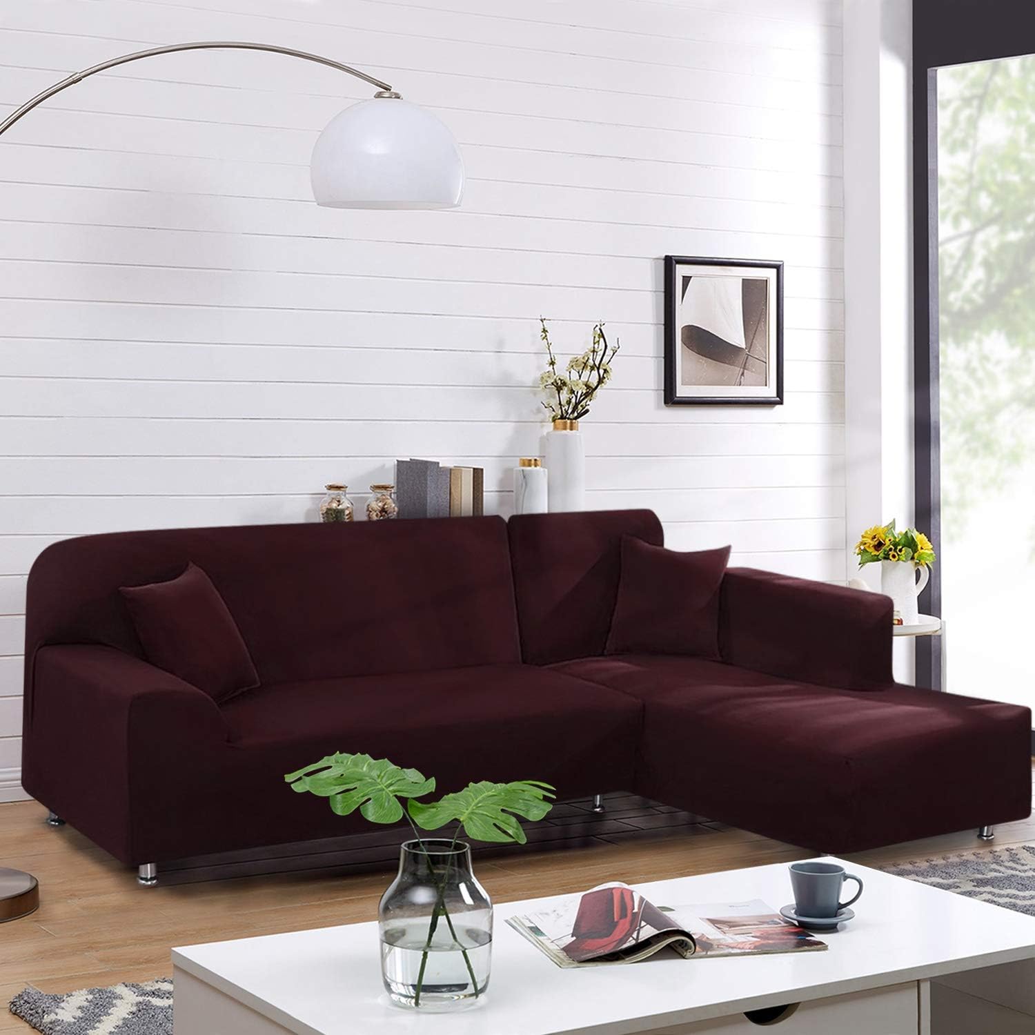 TAOCOCO Sectional Couch Covers 2pcs L-Shaped Sofa Covers Softness Furniture Slipcovers with 2pcs Pillowcases L-Type Polyester Fabric Stretch Sofa Covers 3 Seats +3 Seats (Lead Grey): Kitchen & Dining