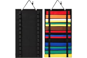 SUNJOY CASTLE Karate Belt Display Rack 12 Belts Holder, High-Density Felt Fabric Taekwondo Belt Display with Reinforced Elastic LoopsTaekwondo, Martial Arts Belt Display Wall Mount Felt Foldable