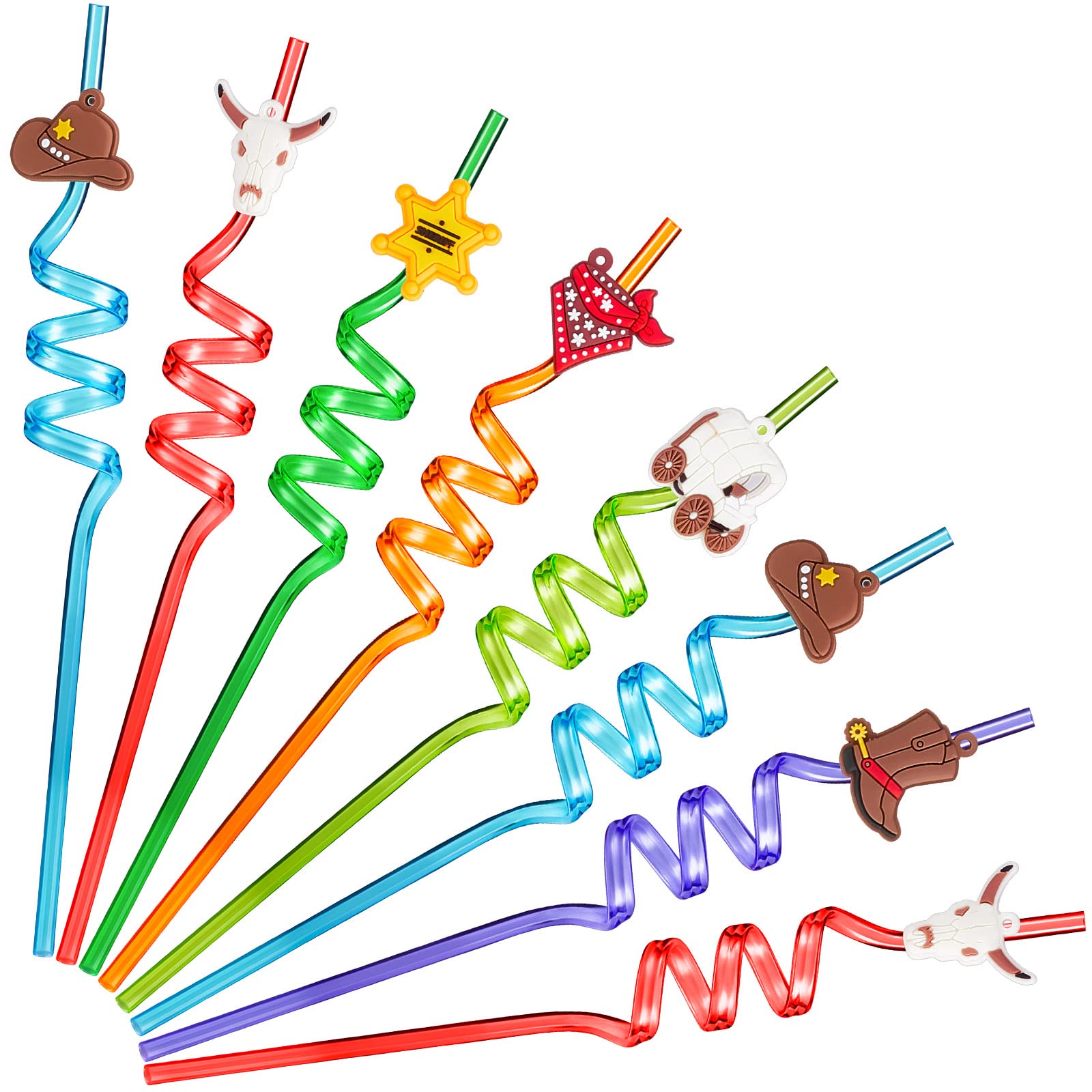 Photo 1 of 24 Pieces Western Cowboy Party Favors Cowgirl Straws Reusable Drinking Plastic Straws Kids Western Party Supplies for Birthday Baby Shower
