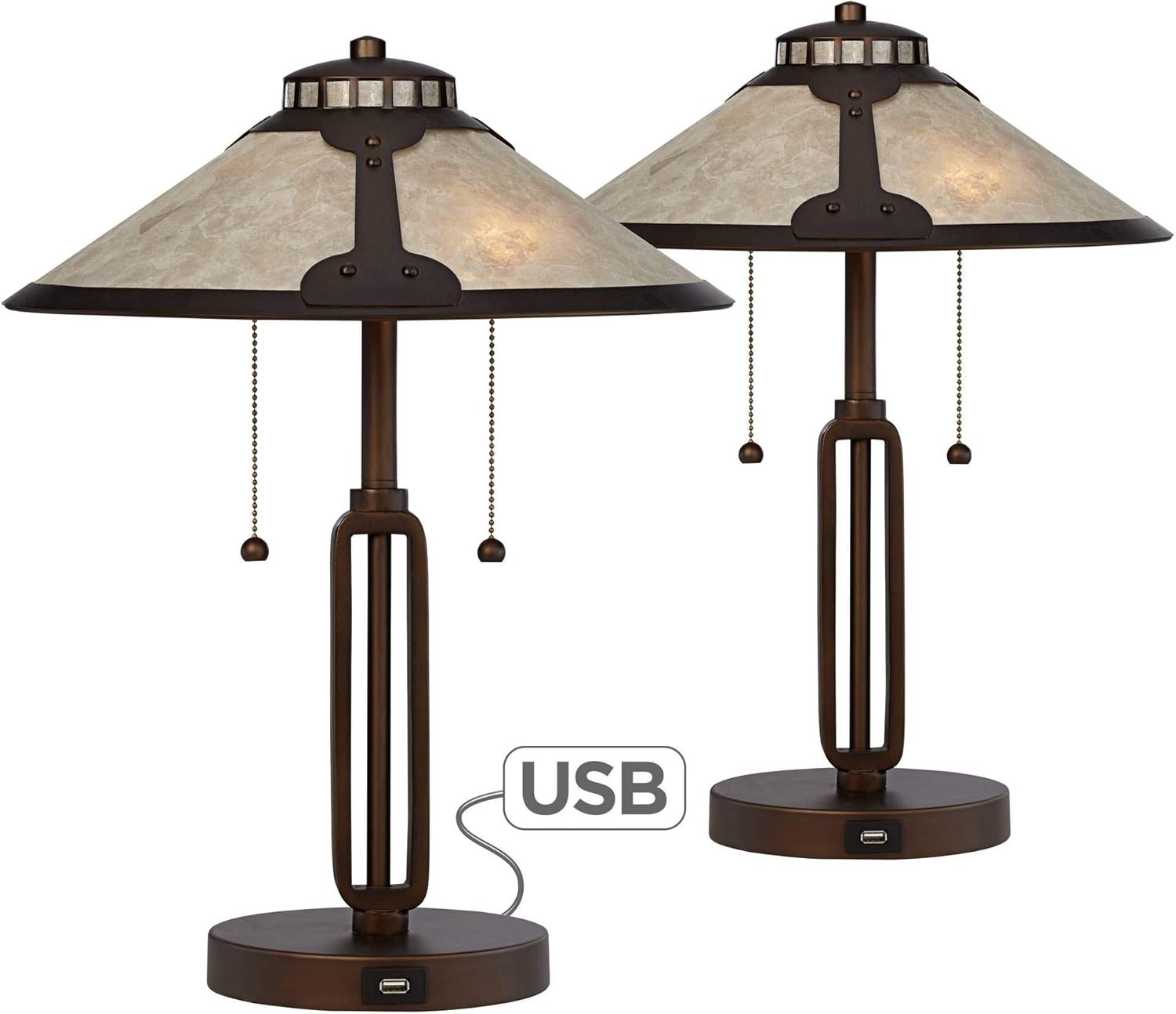 Samuel Mission Desk Table Lamps Set of 2 with USB Charging Port
