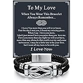 ChainsHouse Square Love Knot Bracelets for Men Braided Leather Stainless Steel Infinity Bracelets with Love Message Card Aniversary Birthday Gift for Men/Love/Husband/Dad