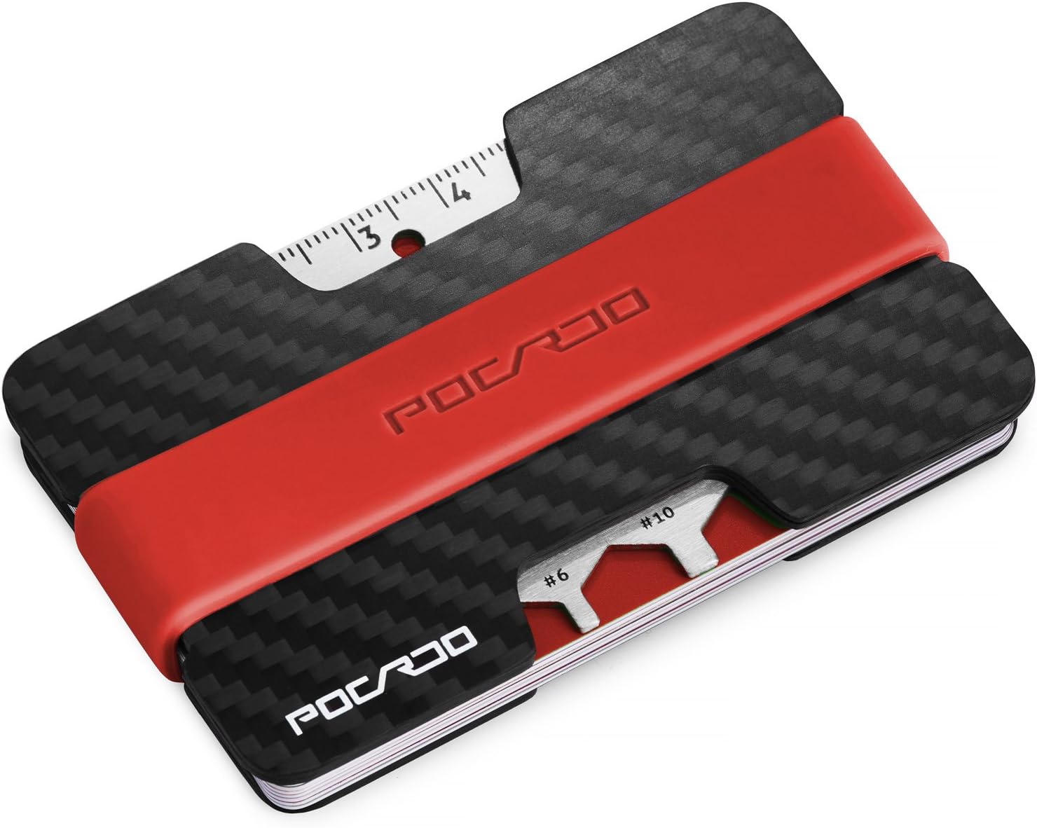 POCARDO Credit Card Holder with Coin Compartment, Multitool & RFID Blocking Card, Black and Chili Red - Image 5